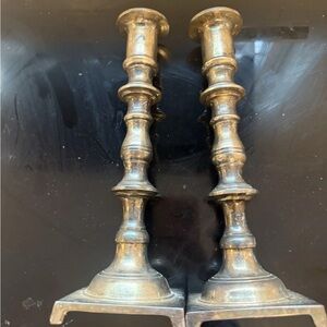 Vintage Old Original Silver Plated On Brass Pair Candle Sticks Hong Kong